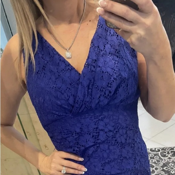 Chaps Lace V-Neck Royal Blue Dress NWOT - Picture 3 of 8